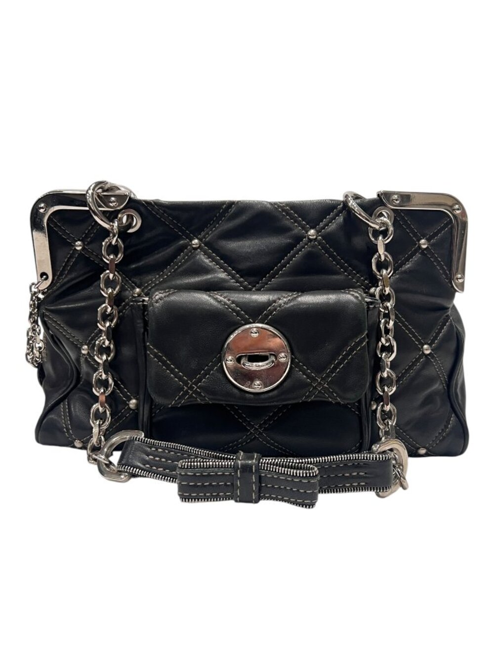 Luella Black Quilted Leather Double Top Handle Shoulder Bag